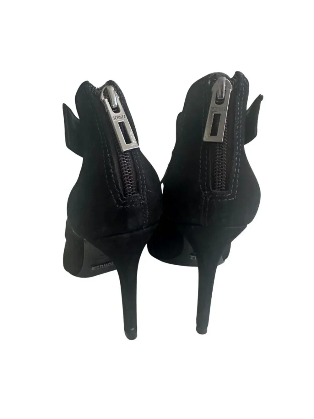 SCHUTZ Black Suede Zip Sandals Heels Size 6.5